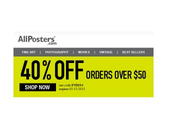 Extra 40% off Your Purchase of $50+ at Allposters.com