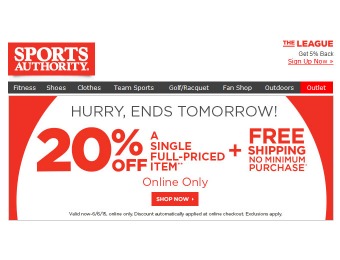 Sports Authority Flash Sale - Extra 20% Off Any Single Item