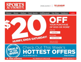 Sports Authority July 4th Sale - $20 off Your Purchase of $100+