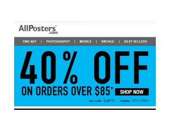 Extra 40% off Orders of $85+ at Allposters.com