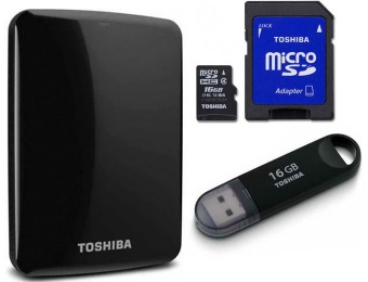 Extra $10 off Toshiba 1TB USB 3.0 Hard Drive + 16GB USB & 16GB SD