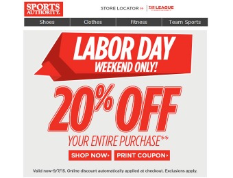 Sports Authority Labor Day Sale - 20% Off Your Entire Purchase