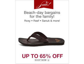 Up to 65% Off Beachwear Shoes & Attire, Roxy,Reef,Hurley,etc.