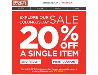 Sports Authority Flash Sale - 20% Off Any Single Item