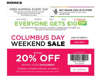 Kohl'S Columbus Day Sale - Extra 20% off Your Purchase