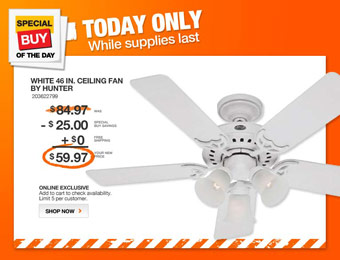 $25 off Hunter 27565 46 in. White Ceiling Fan