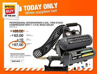 39% off Professional Woodworker Compressor & Nailer Combo Kit