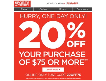 Sports Authority Flash Sale - 20% Off Your Purchase of $75+