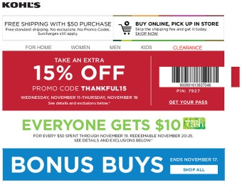 Save an Extra 15% off Your Purchase at Kohls.com
