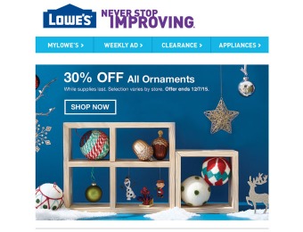 Extra 30% off All Christmas Ornaments at Lowe's