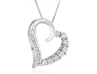 $420 off 10k White Gold Round Diamond Heart-Pendant Necklace