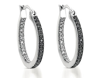 Deal: 1/10 Carat TW Genuine Black & White Diamond Hoop Earrings