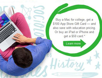 Apple Back to School Sale, Free $50-$100 Gift Card w/ Select Purchases