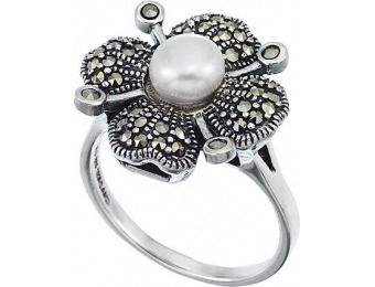 88% off Sterling Silver Marcasite Floral Ring Mother of Pearl