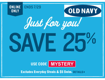 25% off Entire Purchase at Old Navy with code: MYSTERY