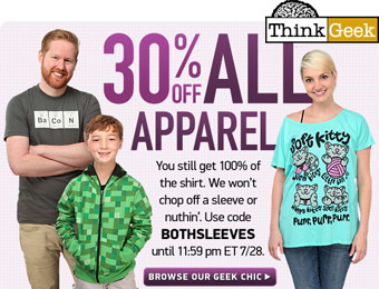 Extra 30% off All Apparel at ThinkGeek w/code: BOTHSLEEVES
