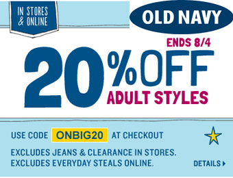 Extra 20% off Adult Clothing Styles at Old Navy w/code: ONBIG20