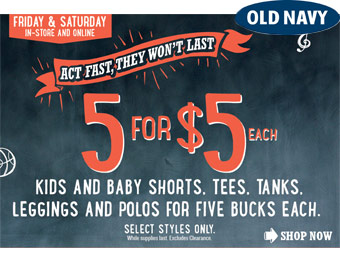 5 for $5 Each Kids Clothes Sale, Shorts, Tees, Polos, & More