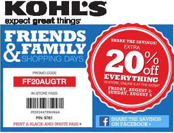 Extra 20% off Kohl's Friends & Family Sale w/code FF20AUGTR