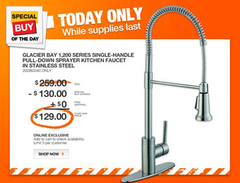 $130 off Glacier Bay 1,200 Series Single-Handle Kitchen Faucet