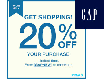 Extra 20% off Your Entire Purchase at Gap.com w/code: GAPNEW