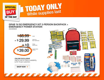$30 off Ready America 78281 Grab 'n Go Emergency Kit w/ Backpack