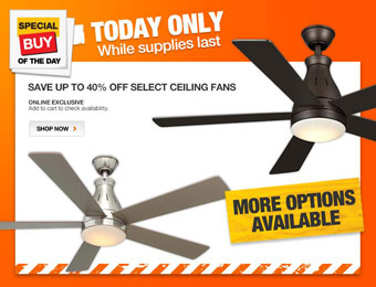 Up to 40% off Select Ceiling Fans, Hampton Bay & Vento