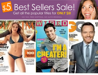 $5 Annual Magazine Subscriptions, All the Best Sellers, Maxim, GQ