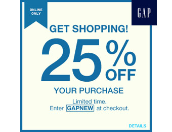 Extra 25% off Your Entire Purchase at Gap.com w/code: GAPNEW