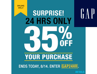 Extra 35% off Your Entire Purchase at Gap w/code: GAP24HR