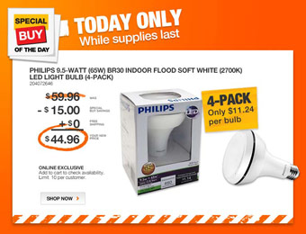 25% off Philips 9.5-Watt BR30 Indoor White LED Light (4-Pack)