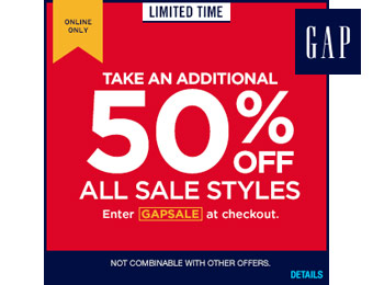 Extra 50% off All Sale Styles at Gap.com w/code: GAPSALE