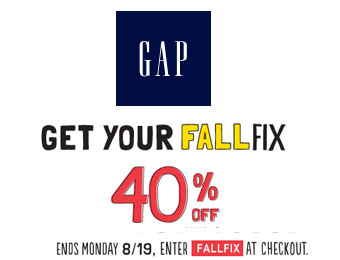 Extra 40% off Your Purchase at Gap.com w/code: FALLFIX