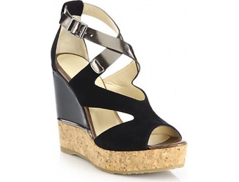 70% off Jimmy Choo Nate Metallic Leather & Suede Wedge Sandals