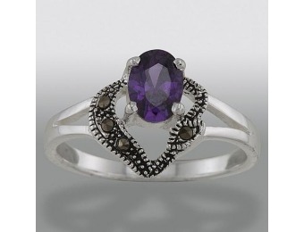 85% off Sterling Silver Marcasite and Amethyst Cubic Zirconia Ring