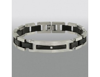 85% off Stainless Steel and Black Link Bracelet with Accent Stone