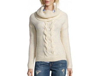92% off Wyatt Ivory Wool Blend Cable Knit Turtleneck Sweater