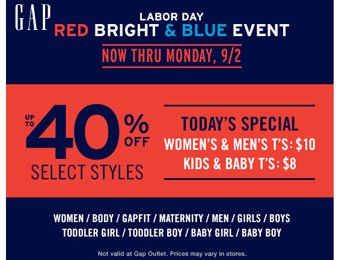 Gap Labor Day Sale Event: Up to 40% off Select Styles