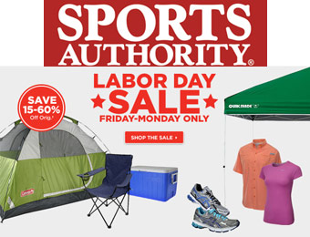 Save 15% - 60% off during the Sports Authority Labor Day Sale