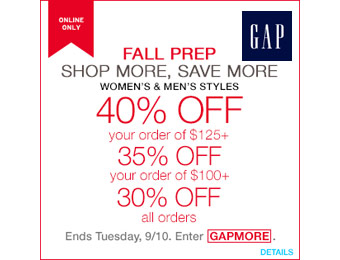 Extra 30% off Your Entire Purchase at Gap.com w/code: GAPMORE