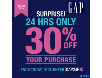 Gap 24 Hour Sale, Save an Extra 30% off w/code: GAP24HR