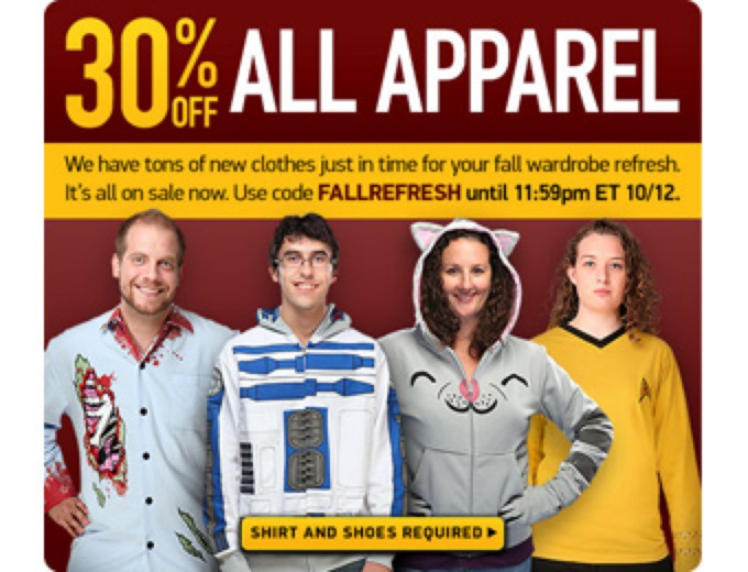 Extra 30% off All Apparel at ThinkGeek
