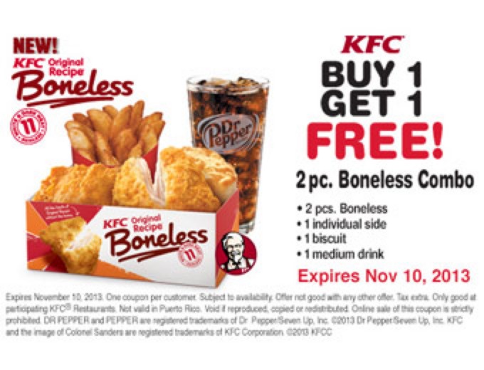 BOGO Free KFC Original Recipe Boneless Combo Meal