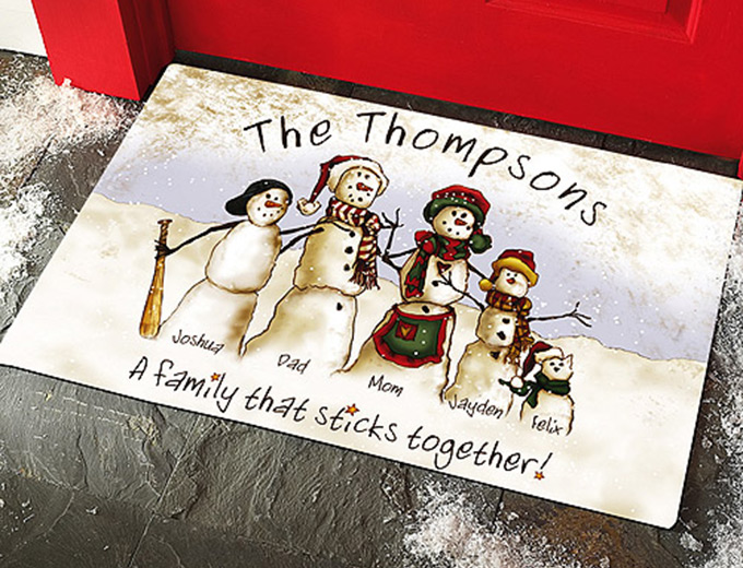 Personalized Snowmen Stick Family Doormat