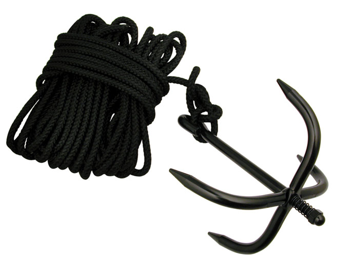 Grappling Hook with 30' Black Nylon Rope