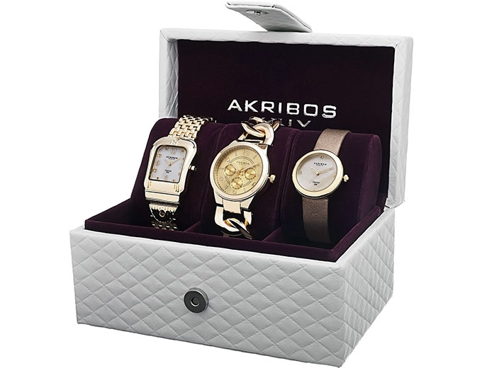 Akribos XXIV Diamond Accented 3 Watch Set
