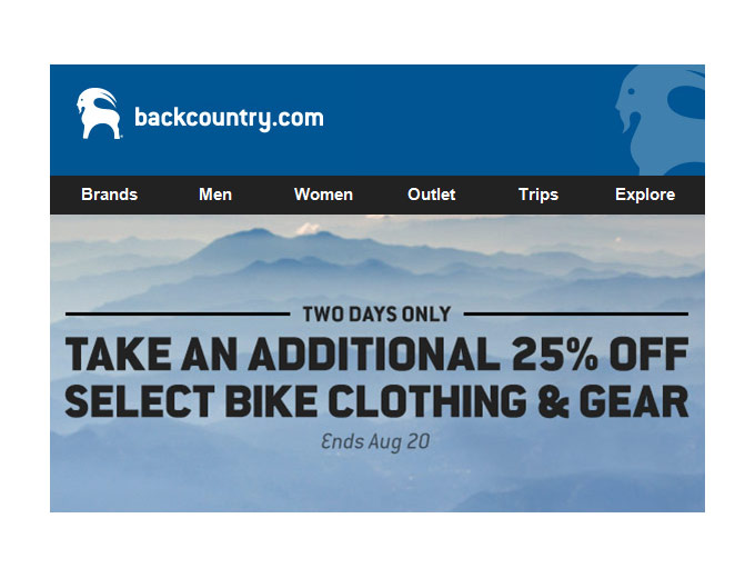Extra 25% off Bike Clothing & Gear at Backcountry