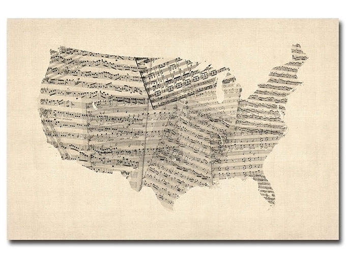 USA Sheet Music Map Canvas Wall Art