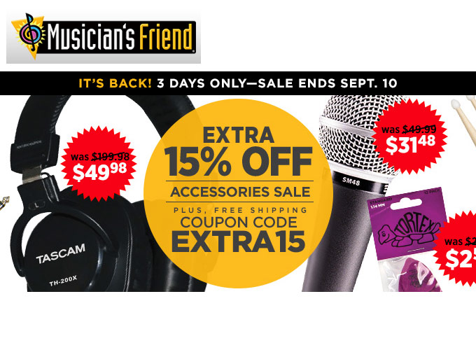 Extra 15% off at Musician's Friend + Free Shipping