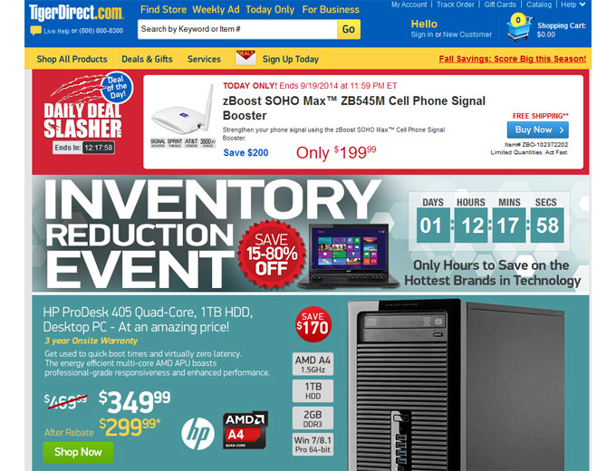 Tiger Direct 48 Hour Inventory Reduction Sale